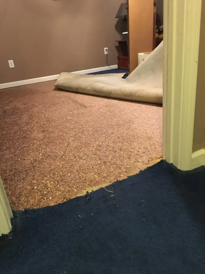 Carpet pad removal revealing water damage during Drying & Dehumidification in Shippensburg